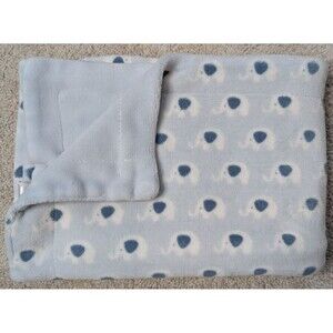 True Baby Blue White Elephant Soft Fleece Security Baby Blanket 28 X 37